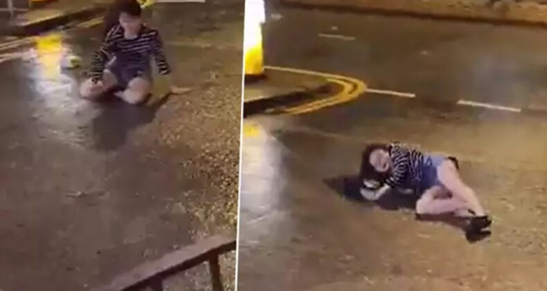 Çin’de etkisini arttıran Saola Tayfunu bir kadını böyle sürükledi